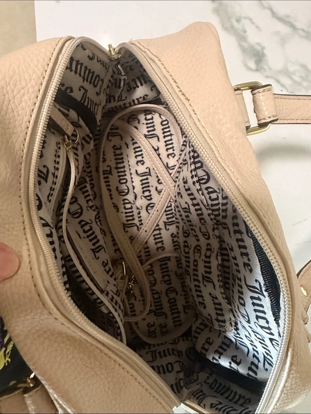 Juicy Couture Light Blush Pebbled Satchel with Gold Chain